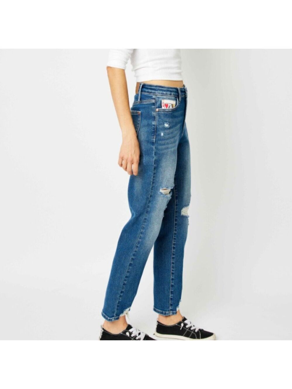 Judy Blue Medium Blue Distressed Boyfriend Jeans